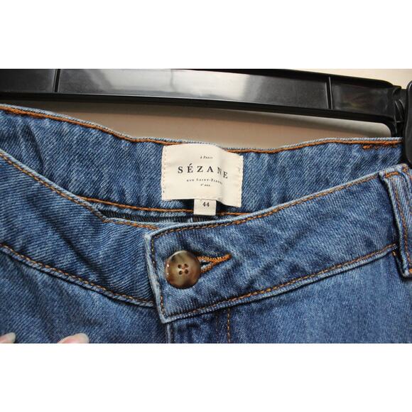 Sezane Augusto Blue Pleated Sailor Wide Leg Denim Jean Trousers Size 44/US 12 - Picture 6 of 6